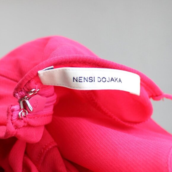 Nensi Dojaka Fuchsia Hot Pink Sleeveless Asymmetric Sheer Maxi Dress SZ Medium - Picture 4 of 10